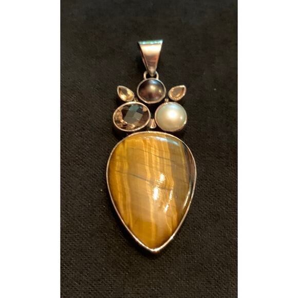 Arya Sterling Silver Multi Stone Pendant - Picture 2 of 4